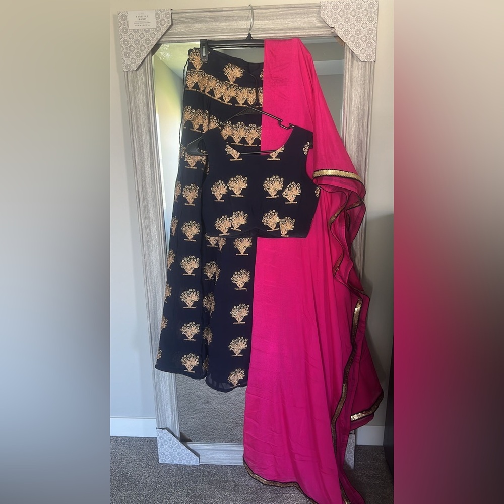 Black and Pink Traditional Dress with Gold Accents